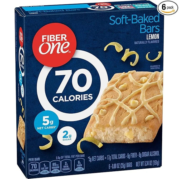 Fiber One 70 Calorie Soft-Baked Bars, Lemon, Snack Bars, 6 ct - Product Image