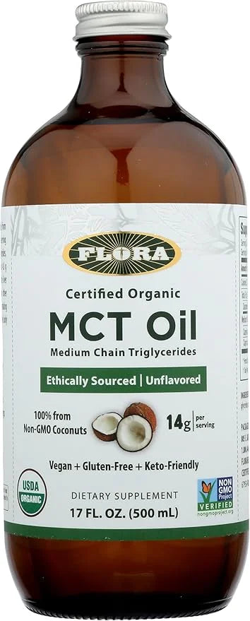 Flora Health MCT Oil Organic Energy Boost, C8 Caprylic & C10 Capric Acids, Keto, Kosher, Non-GMO Verified, 100% from Ethic...