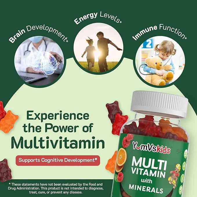 YumVs Kids Multivitamin Gummies 12 Minerals D3 E B6 B12 B12 - (60 Count)