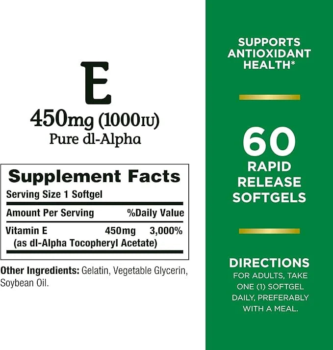 Nature's Bounty Vitamin E 1000 IU 1 Pack, 60 Softgels