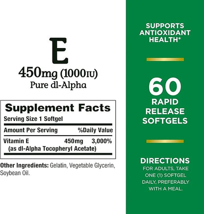 Nature's Bounty Vitamin E 1000 IU 1 Pack, 60 Softgels