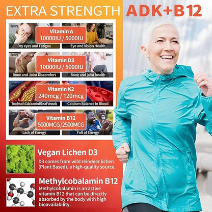 Methylated Multivitamin Women Men, Vitamin D3 K2 5000IU 5000IU / 10,000IU, B12 B12 5000 5000 mcg 2500mcg, K2 K2 (MK-7) (MK...