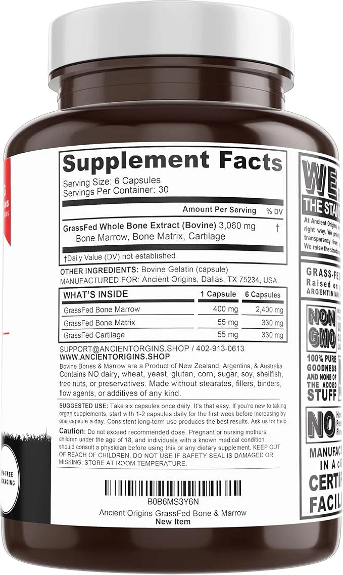 Ancient Origins Grass Fed Bone Marrow Supplement, 3060mg, Skin, Oral Health, and Joint Support Supplement, Promotes Whole-...