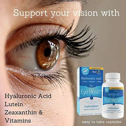 Hyalogic HylaVision Eye Health Supplement - Hyaluronic Acid, Lutein and Zeaxanthin Supplements – Contains Eye Vitamins A, ...