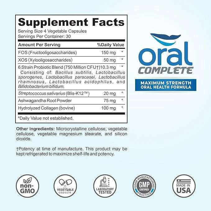 Oral Complete 11-in-1 Dental Probiotics, Bad Breath Treatment Halitosis Tonsil Stone with Non-GMO with BLIS K12, Ashwagand...