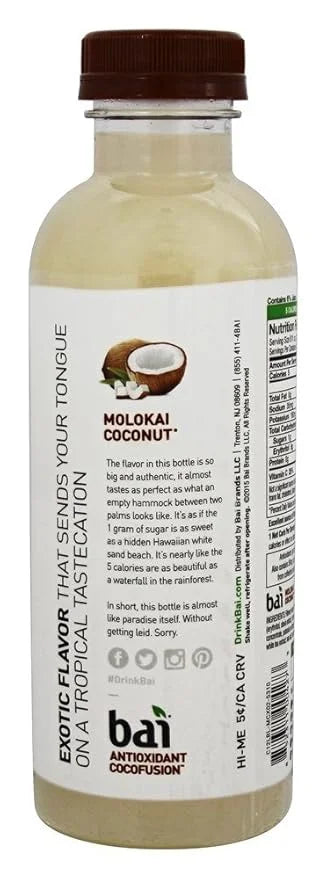 Bai5 Molokai Coconut Natural Antioxidant Infused Beverage, 18 Ounce (9 Bottles) - Product Image