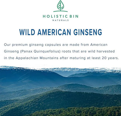 Wild American Ginseng Capsules Pure Organic 20+ Year (40 Capsules)
