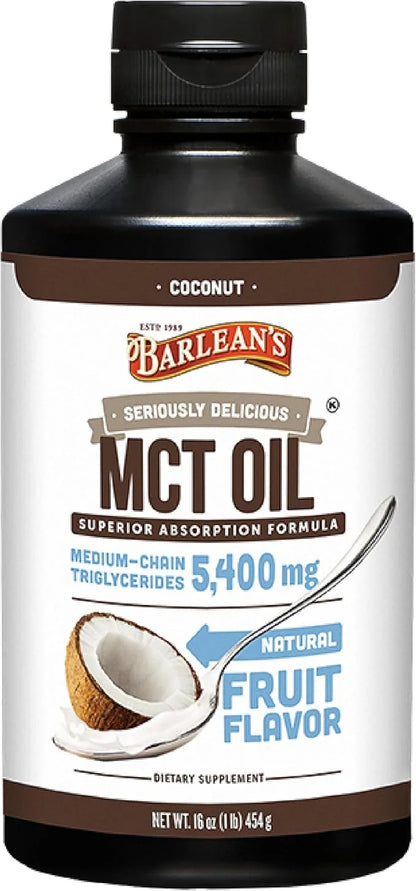 Barlean's MCT Oil Supplement, Coconut Flavored for Keto Coffee, Emulsified Creamy Liquid Syrup with 5,400mg Plant-Based MC...