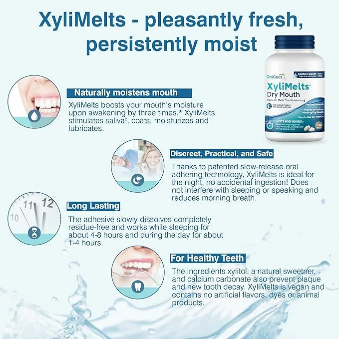 Oracoat XyliMelts Dry Mouth Relief Moisturizing Stick-On-Melts w/Xylitol, 230 Count, Slightly Sweet, Helps Stimulates Sali...