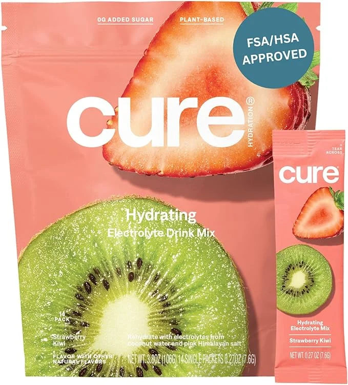 Cure Hydration | Plant-Based Electrolyte Drink Mix | No Added Sugar | FSA & HSA | Dehydration Relief Powder Made with Coco...