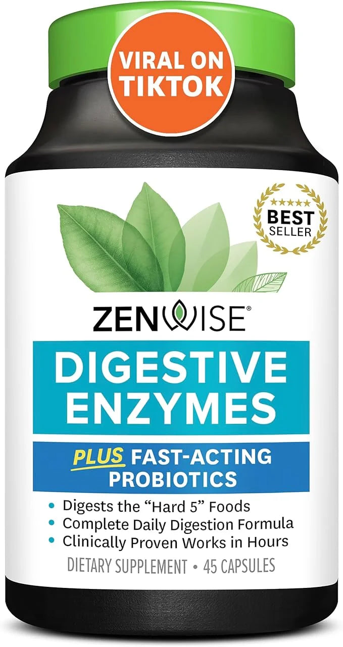 Zenwise Health Digestive Enzymes and Bromelain for Gut Health - Probiotic Multi Enzymes with Prebiotics and Probiotics for...