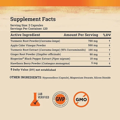 Turmeric Curcumin Supplement with Ginger & (240 Count) 95% Curcuminoids
