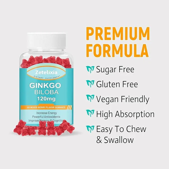 Ginkgo Biloba Gummies 120mg for Women 60 Count