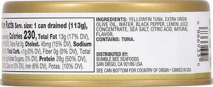 Bumble Bee Prime Lemon & Pepper Yellowfin Tuna in Extra Virgin Olive Oil, 5 oz Can - Wild Caught Ahi Tuna - 28g Protein Pe...