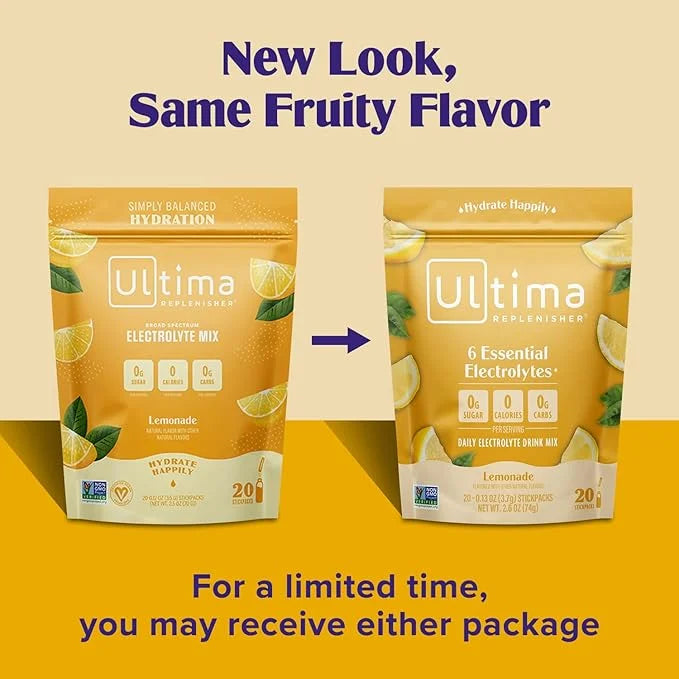 Ultima Replenisher Daily Electrolyte Powder Drink Mix – Lemonade, 20 Stickpacks – Hydration Packets with 6 Key Electrolyte...