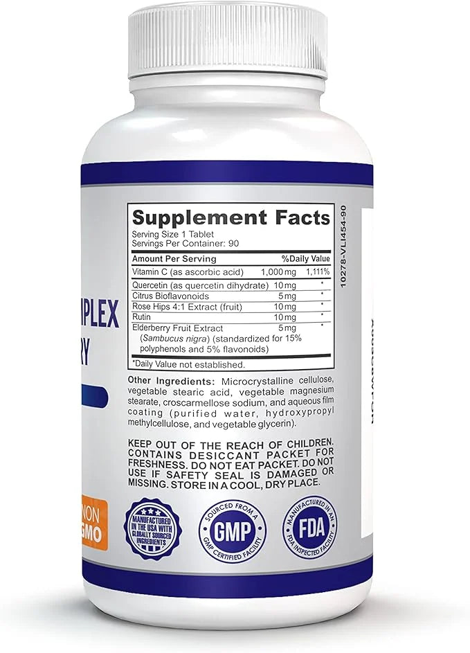 Vitamin C-1000 Complex with Elderberry (Sambucus 3-Month Supply, (90 Vegan