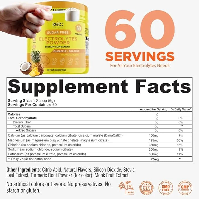 Keto Vitals Electrolytes Powder - Sugar Free Keto Electrolytes Powder with Potassium, Magnesium, Sodium, & Calcium - No Su...