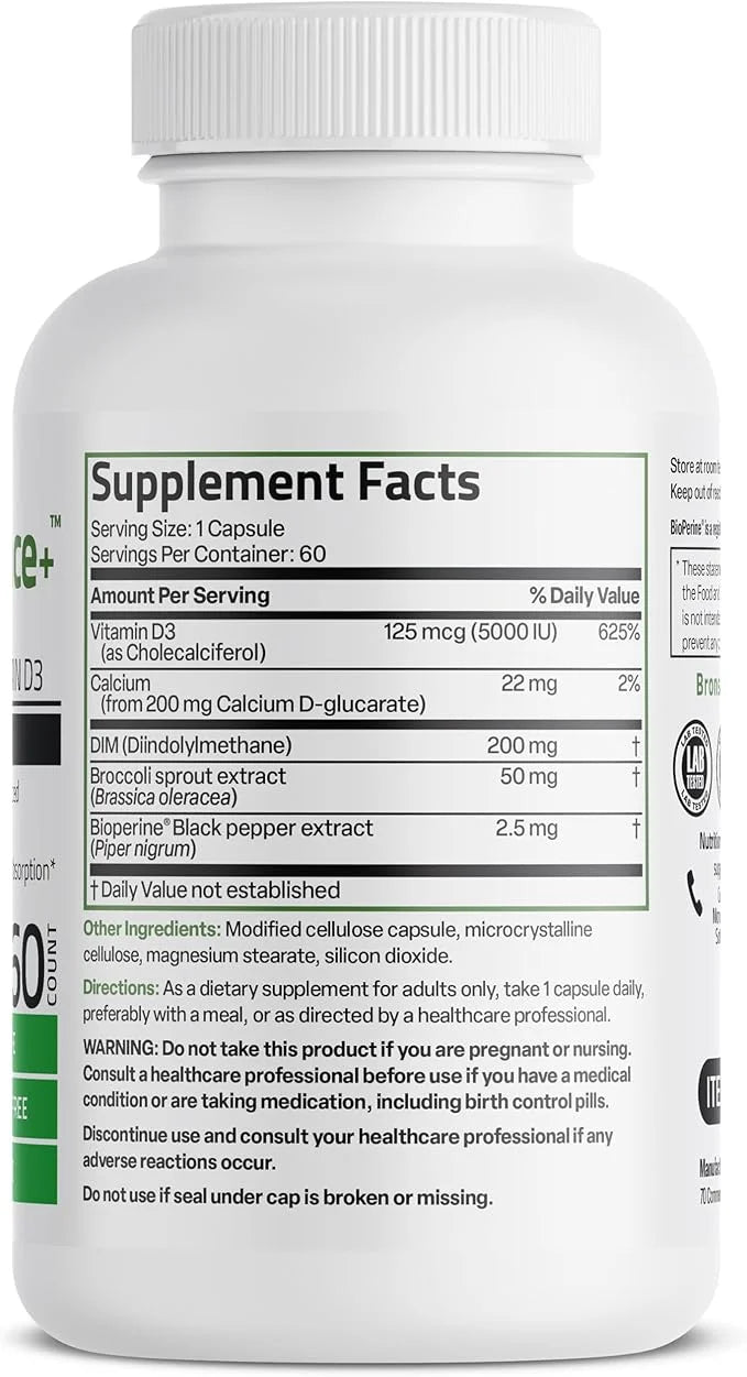 Bronson DIM Balance+ Calcium D-Glucarate, Broccoli Sprouts and Vitamin D3 200 MG of DIM per Capsule Supports Estrogen Meta...