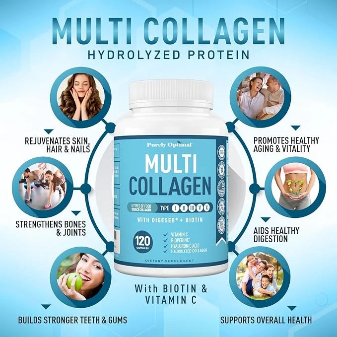 Premium Multi Collagen Peptides (Types I, II, II, V, X) - Collagen Pills for Skin Care, Hair Growth, Nails & Joints - Vita...