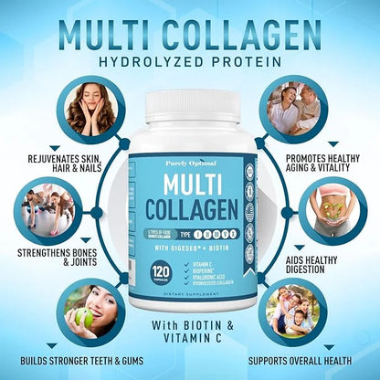 Premium Multi Collagen Peptides (Types I, II, II, V, X) - Collagen Pills for Skin Care, Hair Growth, Nails & Joints - Vita...