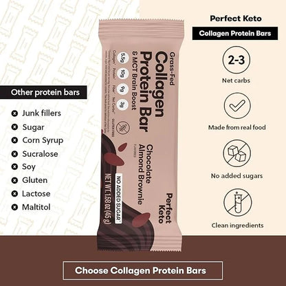 Perfect Keto Collagen Protein Bar, Gluten Free with Grass Fed Collagen + MCT Oil, Low Carb, No Sugar Added, High Protein S...