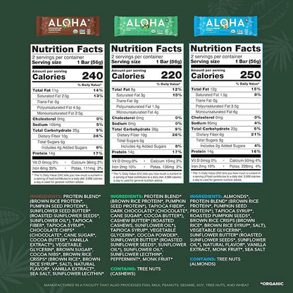 ALOHA Organic Plant Based Protein Bars - 6 Flavor Variety Pack - 12 Count, 1.9oz Bars - Vegan Snacks, Low Sugar, Gluten-Fr...