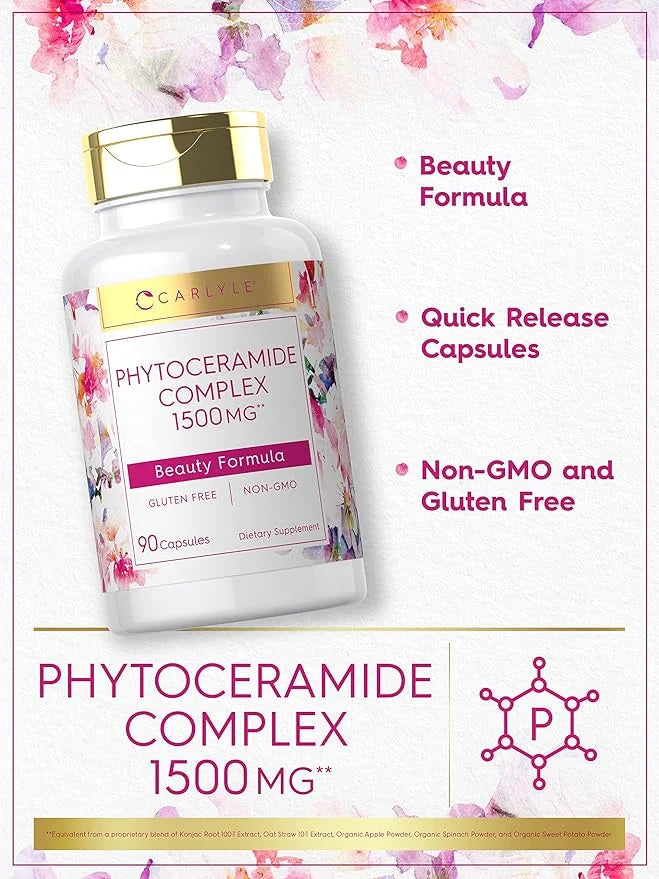 Carlyle Phytoceramide Supplement 1500mg | 90 Capsules | with Organic Sweet Potato | Beauty Formula Complex | Non-GMO and G...