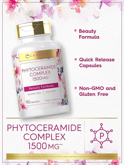 Carlyle Phytoceramide Supplement 1500mg | 90 Capsules | with Organic Sweet Potato | Beauty Formula Complex | Non-GMO and G...