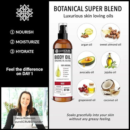 pureSCRUBS Ultra Moisturizing Rose Body Oil Spray for Dry Skin, Massage, Cuticles & More, Organic Super Blend of Jojoba, A...