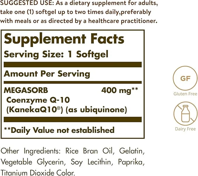 Solgar Megasorb CoQ-10 400 mg, 60 Softgels Q10 Supplement 60 Servings