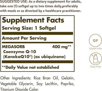 Solgar Megasorb CoQ-10 400 mg, 60 Softgels Q10 Supplement 60 Servings