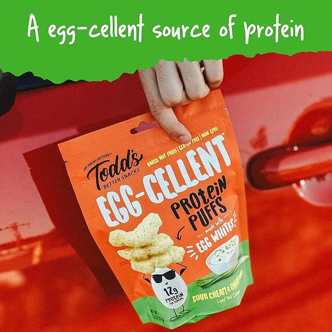 Todd's Better Snacks Egg-Cellent Protein Puffs, Sour Cream & Onion, 1.2 Oz (Pack of 10), Made with Egg Whites, 12g Protein...