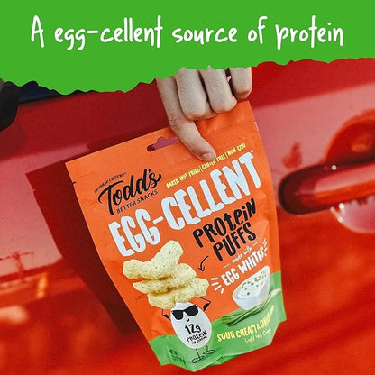 Todd's Better Snacks Egg-Cellent Protein Puffs, Sour Cream & Onion, 1.2 Oz (Pack of 10), Made with Egg Whites, 12g Protein...