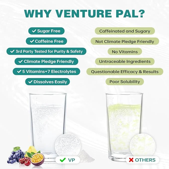 Venture Pal Sugar Free Electrolyte Powder Packets - Liquid Daily IV Drink Mix for Rapid Hydration & Party Recovery | 5 Vit...