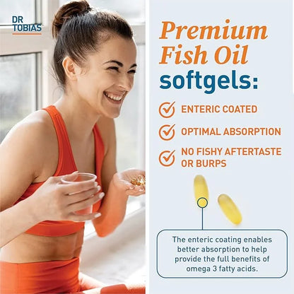 Dr. Tobias Omega 3 Fish Oil, 2000mg Triple 3 Supplement 800mg EPA 600mg DHA 3 Supplements 90 Softgels, 45 Servings