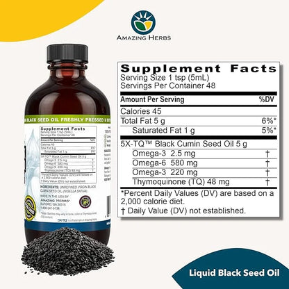 Amazing Herbs Premium Black Seed Oil - Gluten Free, Non GMO, Cold Pressed Nigella Sativa Aids in Digestive Health, Immune ...