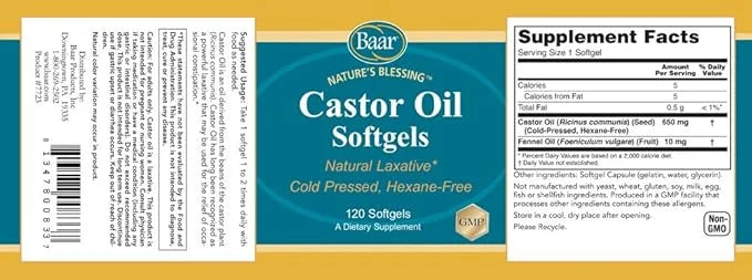 Baar Castor Oil Softgels Natural Laxative