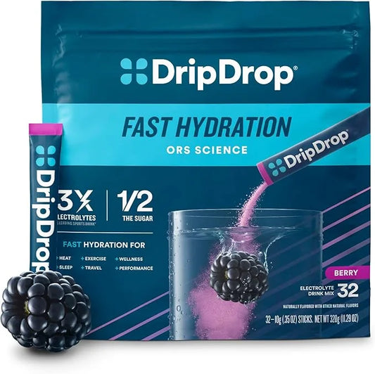 DripDrop Hydration - Berry - Electrolyte Drink Mix Single Serve Powder Packets | Non-GMO, Gluten Free, Vegan | 32 Sticks -...