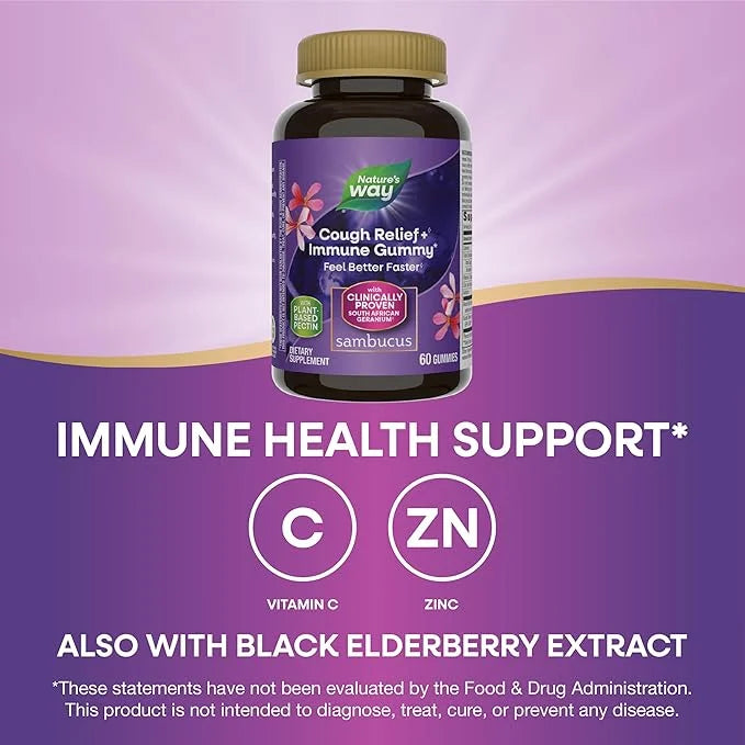 Nature's Way Sambucus Cough Relief+, Immune 60 Gummies(Packaging