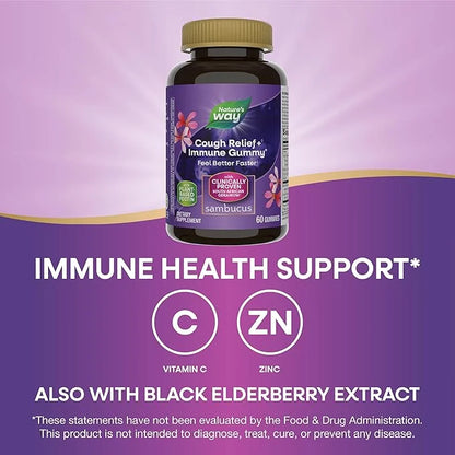 Nature's Way Sambucus Cough Relief+, Immune 60 Gummies(Packaging