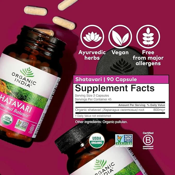 ORGANIC INDIA Shatavari Capsules - Herbal Supplement, Supports Hormonal Balance, Immune System Support, Vegan, Gluten-Free...
