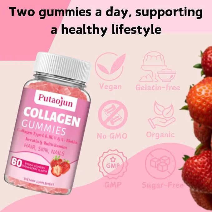 Collagen Gummies.Vegan Collagen 2500mg Hydrolyzed Collagen,15000mcg Boltin,500mg Lrish Moss,300mg Keratin,1500mcg Keratin,...