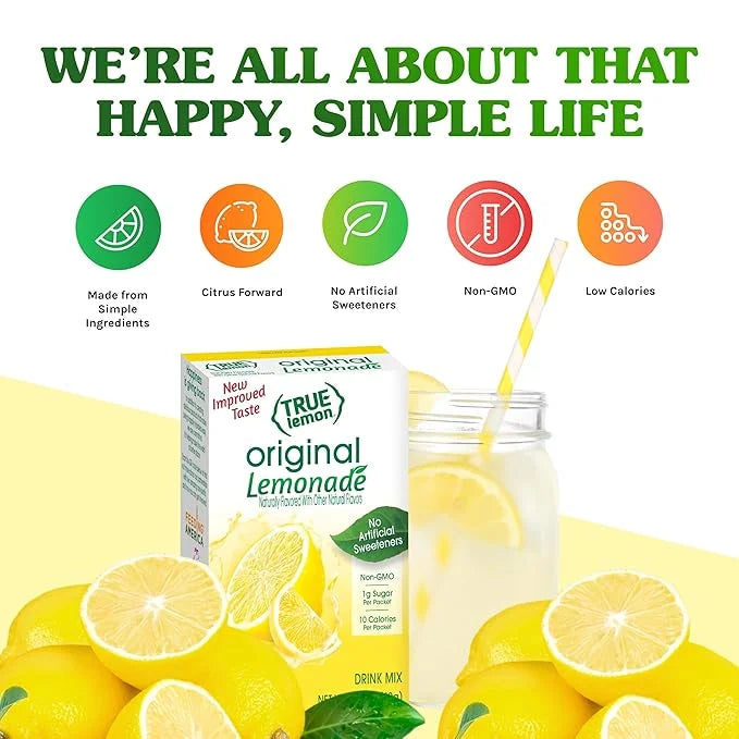 TRUE LEMON Original Lemonade Drink Mix| Made from Real Lemon | No Preservatives, No Artificial Sweeteners, Gluten Free | W...