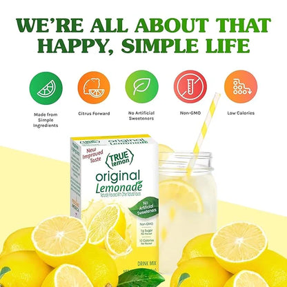 TRUE LEMON Original Lemonade Drink Mix| Made from Real Lemon | No Preservatives, No Artificial Sweeteners, Gluten Free | W...