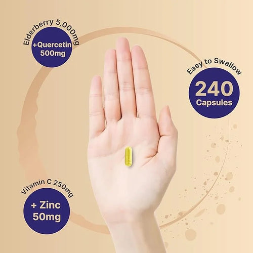NatureBell Sambucus Elderberry Capsules, 5000mg Per 500mg, Vitamin 240 Count 4 in 1 Immune