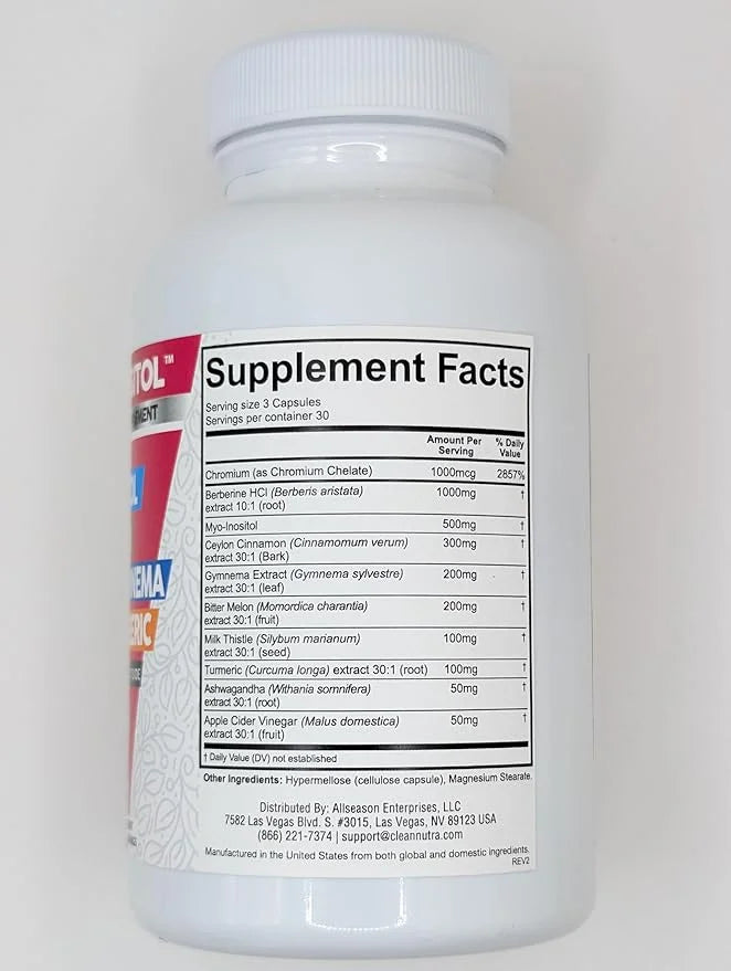 Clean Nutra Berberine Inositol Supplement with Ceylon Cinnamon, Bitter Melon, Gynema Sylvestre, Milk Thistle, Turmeric - 9...