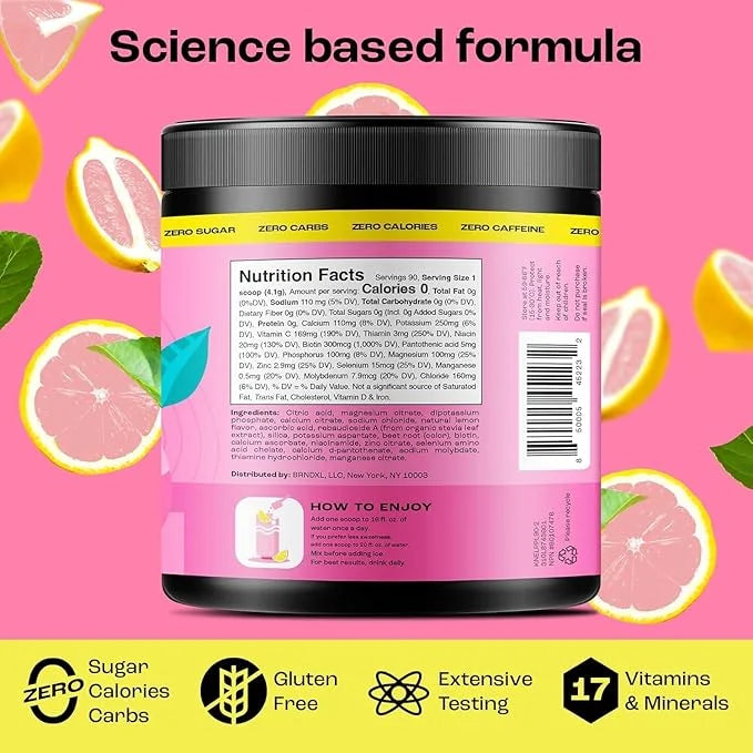 KEY NUTRIENTS Multivitamin Electrolytes Powder No Sugar - Fresh Pink Lemonade Electrolyte Powder - Endurance & Energy Supp...