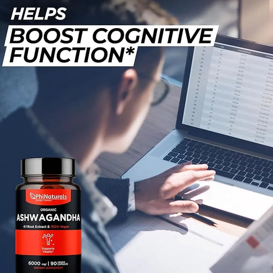Ashwagandha Root Extract Capsules (Organic) Equivalent 6000 mg 1500 mg 500 mg 90 Count