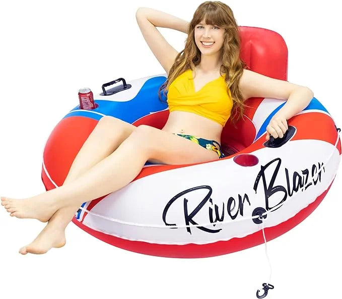 2025 New & Upgraded Sunlite Sports Heavy Duty River Tube Inflatable, Premium Water Float to Lounge Above Lake and River, O...