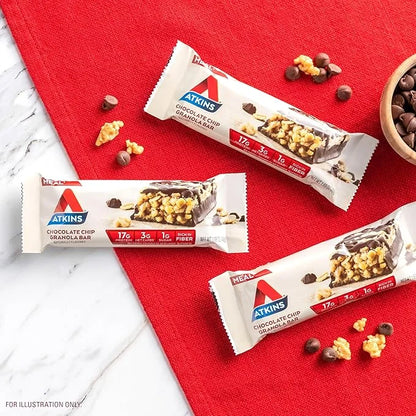 Atkins Chocolate Chip Granola Protein Meal Bar, High Fiber, 17g Protein, 1g Sugar, 3g Net Carbs, Meal Replacement, Keto Fr...